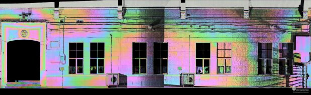 Ортофотоплан с псевдоокрашиванием по данным сканирования фасада стадиона Петровский